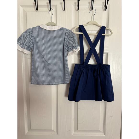 VTG Goodlad Girls Peter Pan Collar Striped Top Navy Pleated Suspender Skirt Sz 4 - Picture 4 of 11